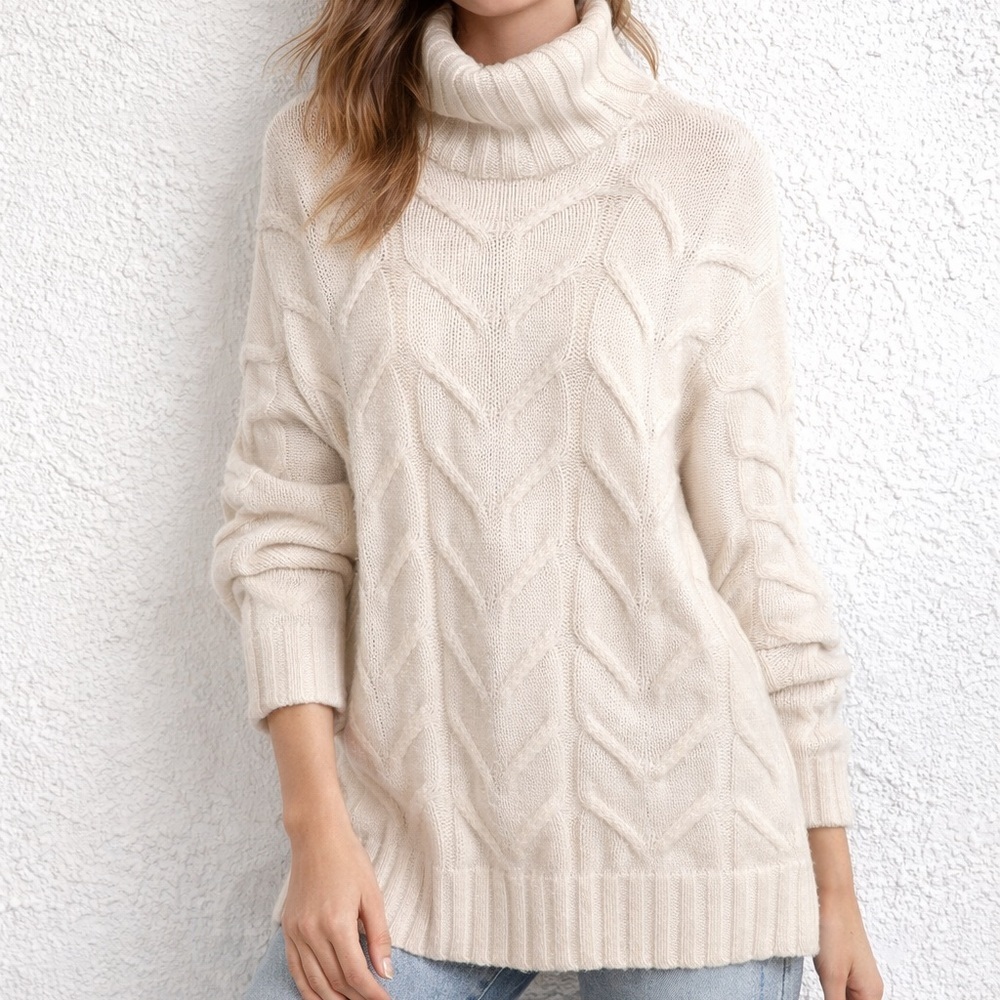 Aritzia Wilfred Champeaux Cable-Knit Sweater Merino Wool Turtleneck Oversized S
